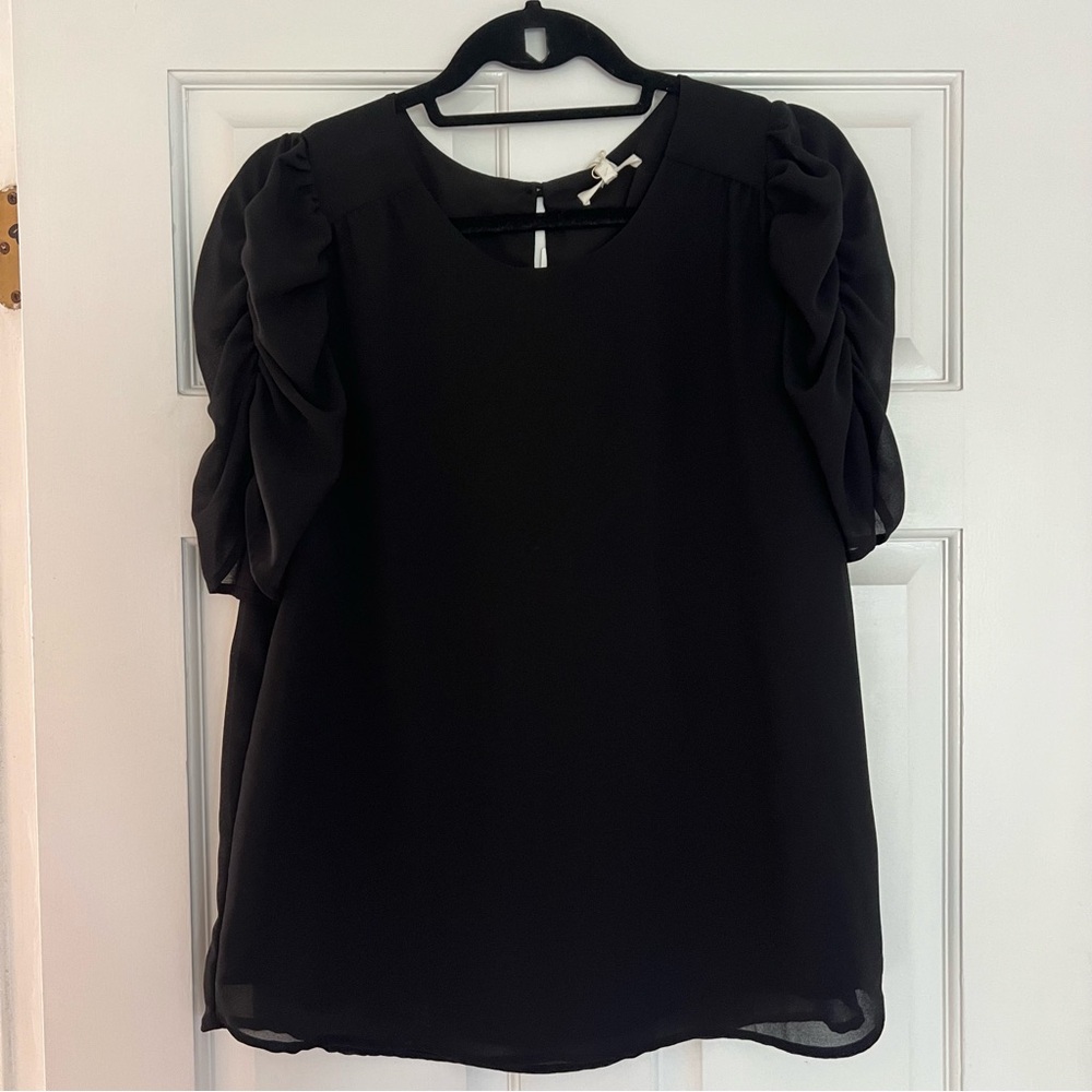 Pleione Black Ruffled Sleeve Blouse